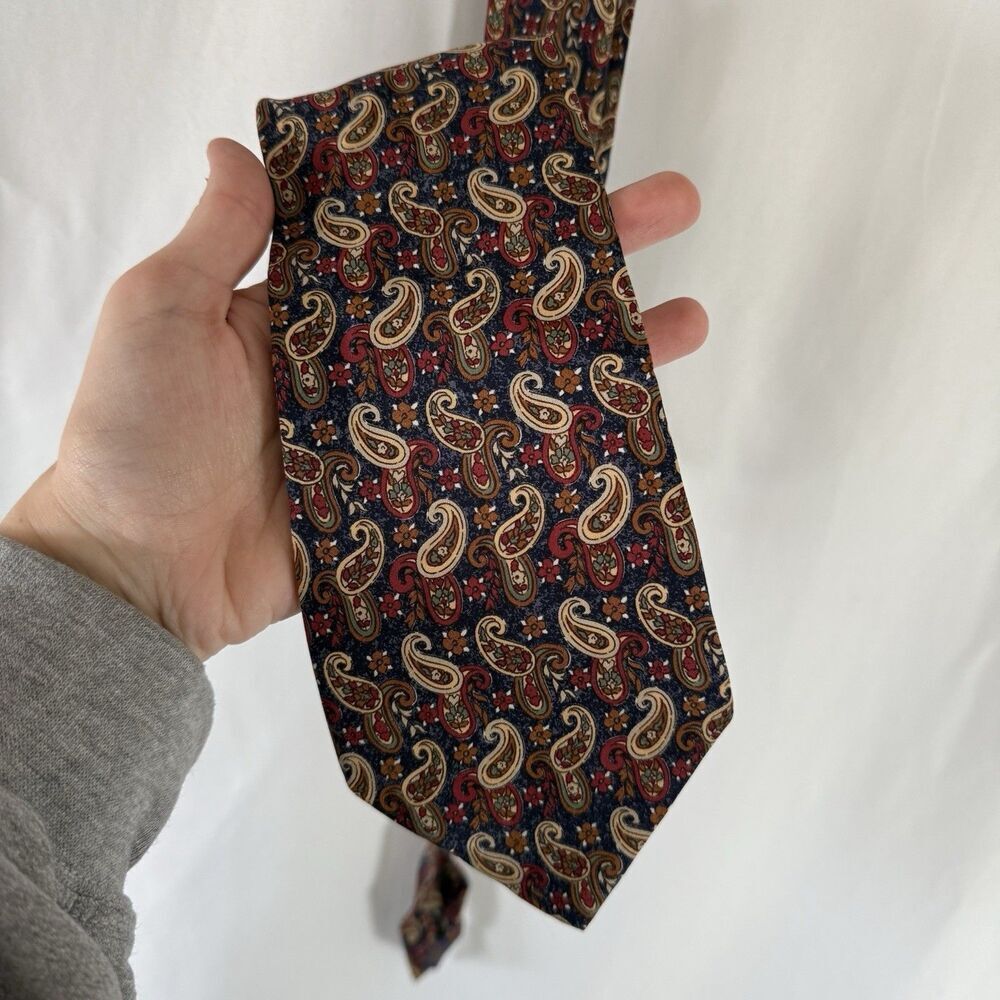 Chaps Ralph Lauren Silk Tie Men's 59" Blue Paisley Print Made USA 4" Wide